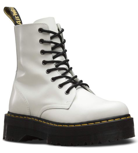 Dr. Martens - Jadon 8-Eye Leather Platform Boot for Men and Women, White Polished Smooth, 7 US Men/8 US Women*** You can get more details by clicking on the image. (This is an affiliate link) #womenboots Dillards Shoes, Sandals 2020 Trends, Shifting Hogwarts, Dr Martens Outfits, Doc Martens Women, Melanie Martinez Concert, Boot For Men, Jadon Boots, Luxury Things