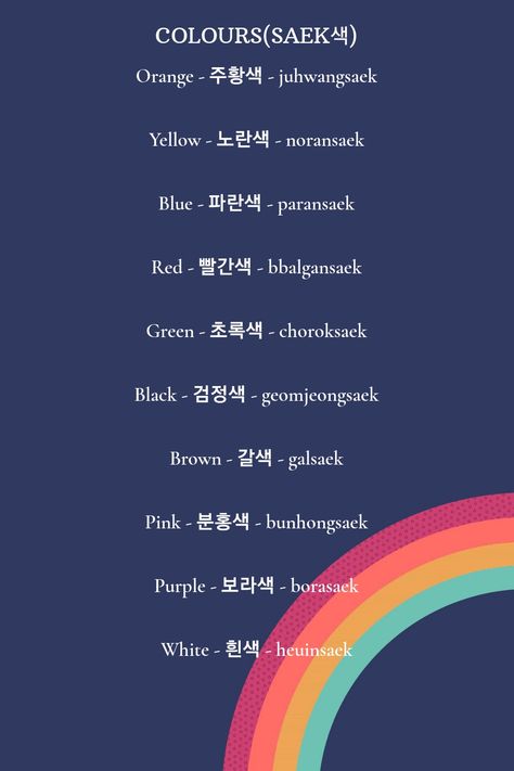 Korean Unnie takes us through the colours here. Colour In Korean, Color In Korean, Colours In Korean, Korean Colours, Colors In Korean, Colors Korean, Learning Korean Grammar, Learn Basic Korean, Bahasa China