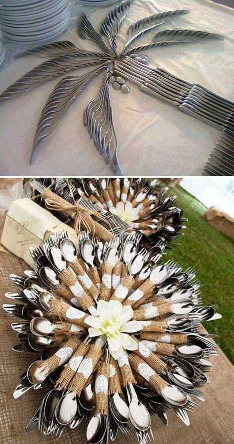 Cutlery Display, Fun Wedding Ideas Unique, Wedding Cutlery, Wedding Table Display, Hacks To Save Money, Tafel Decor, Napkin Folding, Forks And Spoons, Deco Floral