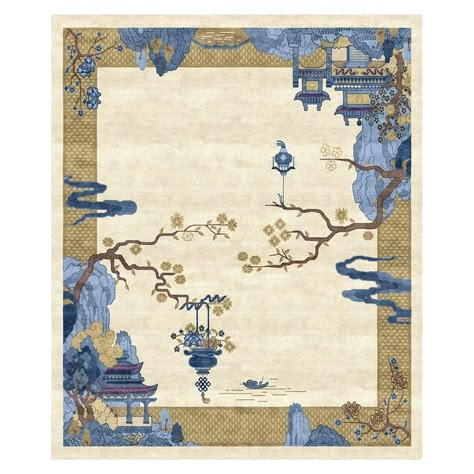 Free virtual rug fitting - just send us pics of your interior and we suggest you the best designs, shapes, sizes and colors. The Chinoiserie collection is inspired by ancient graphics and illustrations of Chinese origin, adapted to fuse seamlessly with a contemporary interior and is made up of Fine works of art handcrafted from exquisite silk yarns. The Riverhouse rug in Spring Garden embodies the rich culture of the orient, juxtaposing rich, saturated colors with a luxurious silk texture, creat Chinoiserie Rug, Modern Color Schemes, Chinese Art Deco, Chinese Embroidery, Weaving Rug, Fine Rugs, Chinese Patterns, Silk Yarn, Scandinavian Rug