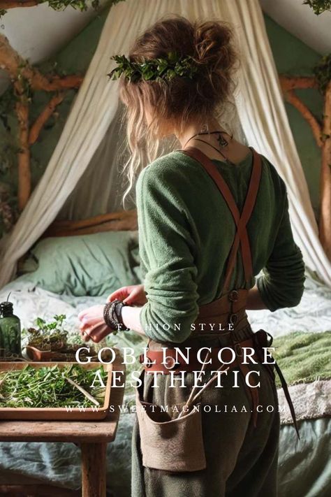 Goblincore Aesthetic: The Magic of the Mundane - Sweet Magnoliaa Elfcore Aesthetic, Dark Academia Home Decor, Goblincore Fashion, Mode Aesthetic, Goblin Mode, Dark Academia Home, Happiness Comes From Within, Goblincore Aesthetic, Loose Fitting Pants