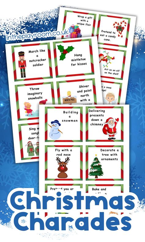 Fun Christmas Charades Printable Game (Free) - In The Playroom Christmas Charades Ideas, Christmas Charades Printable Free, Christmas Charades For Kids, Holiday Charades, Christmas Crafts Printables, Christmas Charades Game, Easy Christmas Ideas, Kids Christmas Decorations, Charades For Kids