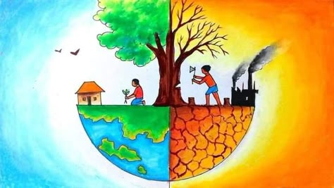 Easy Drawing for children and teachers Space Science Drawing, Environment Drawing Ideas Easy, Earth Day Poster Drawing Competition, World Environment Day Drawings, Save Trees Drawing, Environment Drawing Ideas, Save Environment Poster Drawing, Environment Day Drawing, Save Environment Posters