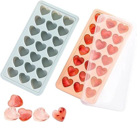 Amazon.com: 2 Pack Heart-Shaped Ice Cube Trays - 42 Holes Silicone Heart Ice Cube Tray with Lid, BPA Free and Dishwasher Safe, Mini Heart Shape Ice Cube Mold, Easy to Remove (Pink + Blue): Home & Kitchen Heart Ice Cube Tray, Ice Cube Chocolate, Candy Candles, Heart Ice, Chocolate Candle, Shein Clothes, Ice Ball Maker, Whiskey Cocktail, Silicone Ice Cube Tray