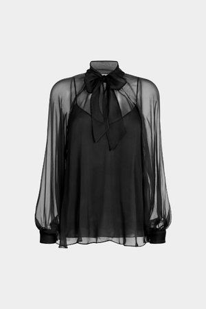 Wednesday Adams, Women Chiffon Blouse, Layered Design, Bow Blouse, Outfit Shoplook, Long Puff Sleeves, Chiffon Blouse, Emilio Pucci, Silk Chiffon