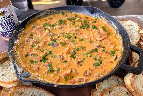 Crawfish Rotel Cheese Dip – HowToBBQRight Cajun Rotel Dip, Hot Sausage And Crawfish Rotel Dip, Crawfish Rotel Cheese Dip, Crawfish And Sausage Rotel Dip, Crawfish Cheese Dip, Crawfish Rotel Dip, Seafood Rotel Dip, Crawfish Dip Recipes, Crawfish Queso Dip