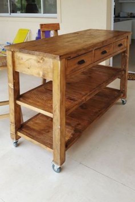 Rustic, unique and modern Kitchen Island... Kitchen Furniture Ideas, Kitchen Island On Wheels, Kitchen Island Plans, Rustic Kitchen Island, Ideas For Kitchen, Diy Kitchen Island, Pallet Wood, Repurposed Furniture, Kitchen Wall Decor