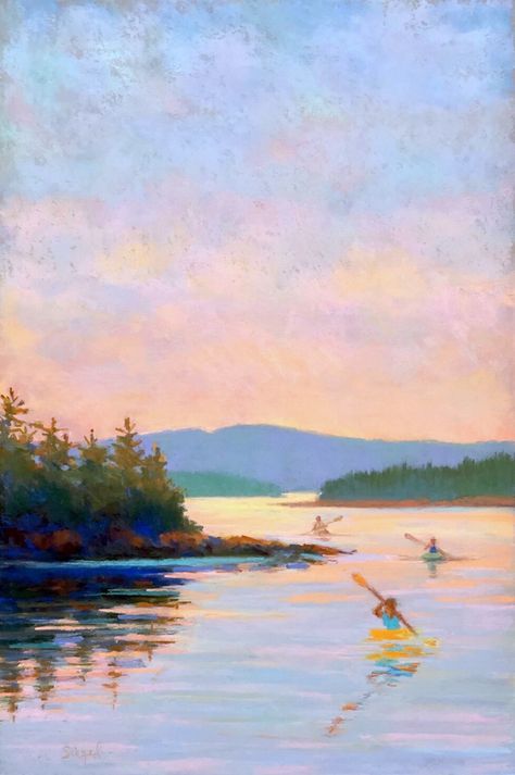 Suzanne Siegel : pigment prints : pigment prints from pastel paintings Cottage Painting, Coastal Painting, Lake Painting, Summer Painting, Lake Art, Landscape Art Painting, Lake Landscape, Artful Home, Sunset Painting