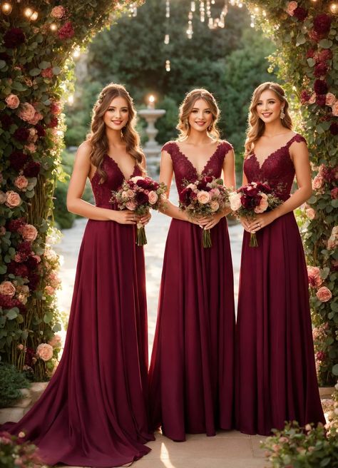 Burgundy Wedding - Payhip Maroon Bridesmaid Dresses Burgundy, Burgundy Champagne Wedding, Burgandy Bridesmaids Dress, Wine Red Bridesmaid Dresses, Dark Red Bridesmaid Dresses, Burgundy Wedding Theme, Blush Wedding Theme, Rose Gold Bridesmaid Dress, Maroon Bridesmaid