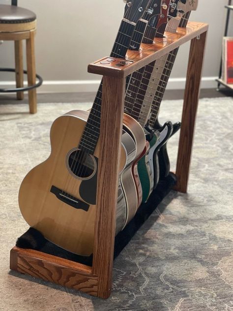 Wood Farnichar, Diy Guitar Stand, Instrument Storage, Wood Guitar Stand, Jam Room, Wooden Guitar Stand, Guitar Wood, Guitar Storage, Home Recording Studio Setup