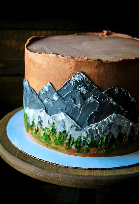 Mountain Cake, Tårta Design, High Altitude Baking, Think Food, Painted Cakes, Kue Ulang Tahun, Cool Cakes, Almond Cakes, Fancy Cakes