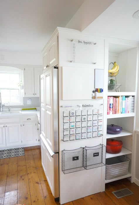 Entryway Kitchen Combo, White Board In Kitchen, Family Planning Board, Kitchen White Board, Small Space Command Center, Entry Command Center, Acrylic Command Center Ideas, Small Command Center Kitchen, Narrow Command Center