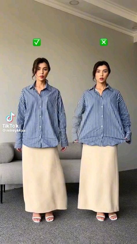 Tuck A Shirt, Hairstyles Down, Rok Outfit, Diy Clothes Hacks, Simple Casual Outfits, Casual Work Outfits Women, Mode Turban, Hairstyles Bridesmaid, Hair Bridesmaid