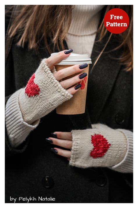 Heart Story Fingerless Mittens Free Knitting Pattern Knitted Gift Ideas, Crochet Fingerless Gloves Free Pattern, Fingerless Gloves Knitted Pattern, Crochet Store, Stuff To Sew, Beginner Knitting, Knitted Heart, Beginner Knitting Patterns, Gloves Pattern