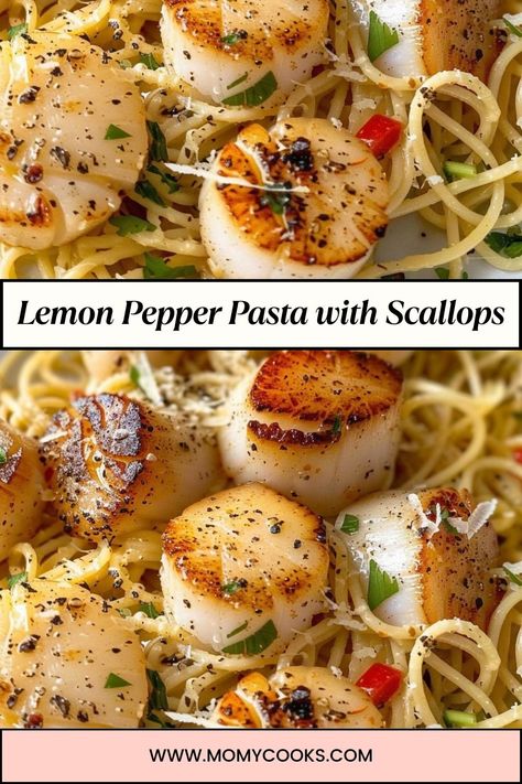 When it comes to pasta dishes, few are as elegant and flavorful as Lemon Pepper Pasta with Scallops. This dish combines the fresh zestiness of lemon with the rich, tender sweetness of scallops, creating a perfect harmony of flavors. The pasta serves as a delightful base, soaking up the tangy lemon sauce, while the scallops add a touch of sophistication. This recipe not only impresses at dinner parties but is also simple enough for a cozy weeknight meal. Lemon Scallops Pasta, Lemon Seafood Pasta, Bay Scallops And Pasta, Scallop Pasta Recipes, Shrimp And Scallop Pasta, Sauce For Scallops, Scallops And Pasta, Scallops Pasta, Pasta With Scallops