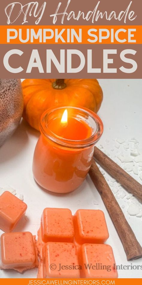 Make your home smell amazing this Fall with these quick and easy DIY pumpkin spice candles! Homemade Candle Recipes, Candle Diy Mason Jar, Candle Scents Recipes, Candle Making Recipes, Make Your Home Smell Amazing, Diy Pumpkin Spice, Diy Candles Easy, Diy Candles Homemade, Homemade Scented Candles