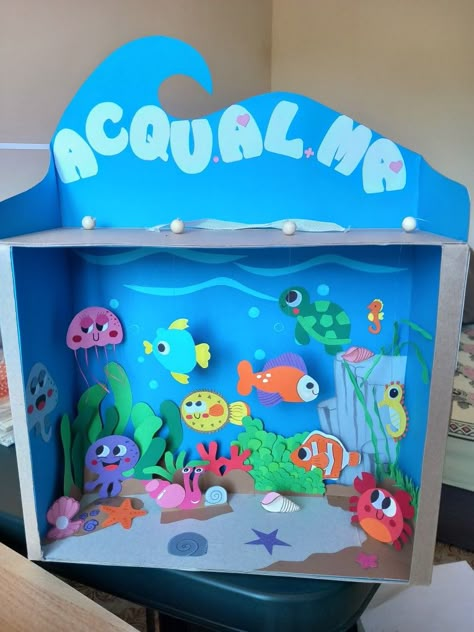 Diy Ocean Habitat Project, Ecosystems Projects Shoebox Ocean, Aquarium Projects For Kids, Aquarium Activities For Kids, Ocean Habitat Project For Kids, Aquarium Crafts For Kids, Animal Habitat Project, Sea Diorama, Easy Kids Art Projects