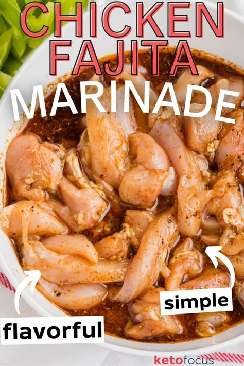 This easy chicken fajita marinade uses pantry staples and takes only 30 minutes to infuse your chicken with incredible fajita flavor! Chicken Marinade For Fajitas, Chicken Fahitas, Fajita Chicken Marinade, Chicken Fajita Marinade, Keto Freezer Meals, Keto Mexican Recipes, Keto Meal Prep Recipes, Chicken Thigh Marinade, Keto Condiments