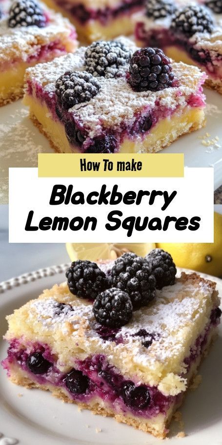 Savor the perfect blend of tangy blackberries and zesty lemons in these delightful squares, featuring a hint of fresh thyme in a buttery crust. Ideal for any occasion, this easy-to-make dessert will brighten your day and impress your guests. Perfect for summer gatherings or a cozy night in! Blackberry Lemon Bars, Fresh Blackberry Recipes, Blackberries Recipes, Blackberry Bars, Blackberry Dessert Recipes, Blackberry Dessert, Blackberry Lemon, Blackberry Recipes, Lemon Squares