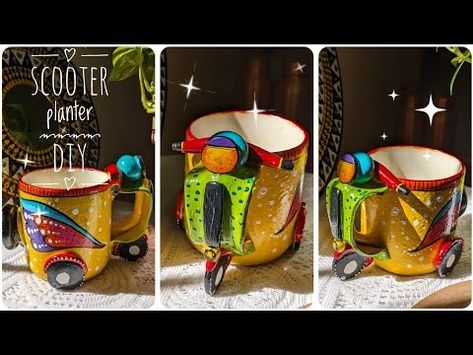 (17230) Turn an old cup/mug into a scooter planter/pen stand/candle holder/best out of waste - YouTube Pen Stand Diy Pencil Holders, Pencil Stand Ideas, Pen Holder Diy Crafts, Pen Stand Craft, Pen Stand Diy, Best Of Waste, Bommala Koluvu, Pencil Stand, Diy Owl