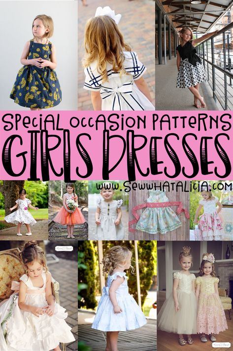 Girls Dress Sewing Patterns: If you want to sew a new dress for a special occasion this is the perfect place to start. Click through for a huge list of girls dress sewing patterns. | www.sewwhatalicia.com Flower Girl Dress Pattern Sewing, Kids Dress Sewing Pattern, Free Girls Dress Sewing Pattern, Toddler Dress Pattern Free, Girl Dress Sewing Pattern, Flower Girl Dress Pattern, Fancy Dress Patterns, Flower Girl Dresses Vintage, Party Dress Patterns