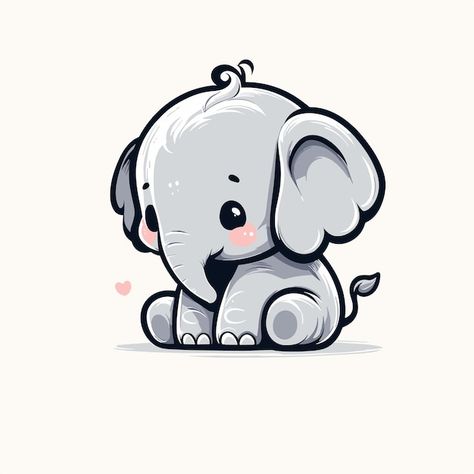 Elephant Illustration Cute, Cute Animal Pictures Cartoon, Elephant Drawing Cute, Cute Elephant Illustration, Elephant Vector Illustration, Kawaii Elephant, Elephant Doodle, Baby Elephant Cartoon, Elephant Logo Design