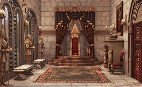 Gacha Throne, Throne Room Medieval, Ts4 Throne Cc, Sims 4 Throne, Medieval Throne Room, Fantasy Kingdom Throne Room, Throne Room Background, Sims 4 Throne Room, Medieval Throne