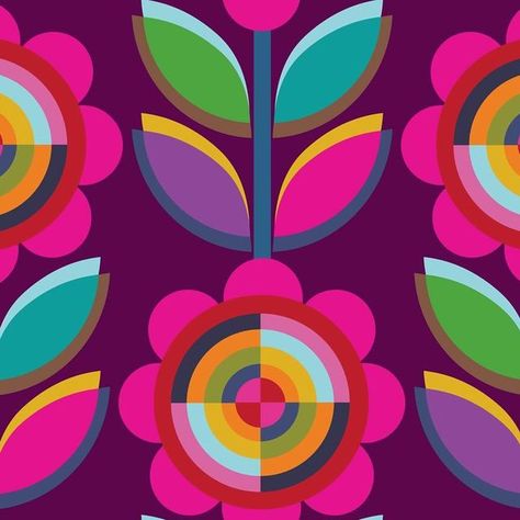 staciedash on Instagram: "“Bullseye Bloom / Floraison de la Bulle”—available for licensing. 🌸🎯 Revisiting an old design with a new background colour. #pattern #patterndesign #surfacepatterndesign #surfacepattern #textiledesign #staciedashdesign #fashion #artforlicensing #purple #flowerart #flowers #colorful" Flower Power Art, Notebook Inspiration, Colouring Ideas, Power Art, Night Illustration, Festival Flyer, Reference Ideas, Flowers Colorful, Old Design