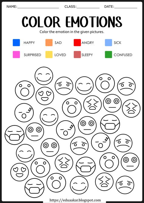 Feelings and Emotions Worksheet Emotion Sorting Activities, My Feelings Worksheet Preschool, Color Emotions Feelings, Worksheets About Feelings, Aba Therapy Activities Emotions, Big Feelings Activities, Emotion For Preschool, Identify Emotions Activities, Feelings Preschool Worksheets