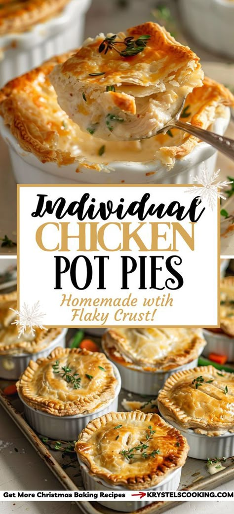 Quick and Easy Chicken Pot Pies: This easy recipe for individual chicken pot pies is perfect for busy weeknights. Homemade goodness in every bite! Pot Pie In Ramekins, Mini Chicken Pot Pie Recipe Easy, Chicken Pot Pie Top Crust Only, Chicken Pot Pie Personal Size, Homemade Potpie Recipe, Easy Pie Crust For Chicken Pot Pie, Easy Individual Chicken Pot Pie, Single Chicken Pot Pie, Chicken Pot Pie In Ramekins