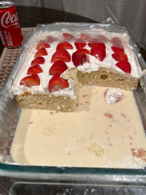 Small Tres Leches Cake, Tres Leches Cake Aesthetic, Tree Leches Cake, Tres Leches Aesthetic, Tres Leches Cake Strawberry, Tres Leches Cake Recipe With Box Cake, Tres Leches Birthday Cake, 3 Leches Cake, Strawberry Tres Leches Cake