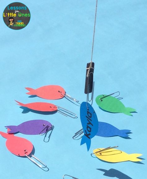 name recognition fishing activity Name Recognition Activities, Fishing Activity, Name Writing Activities, Camping Preschool, Beach Theme Classroom, Ocean Theme Preschool, Themed Classroom Decor, O Block, Fish Activities