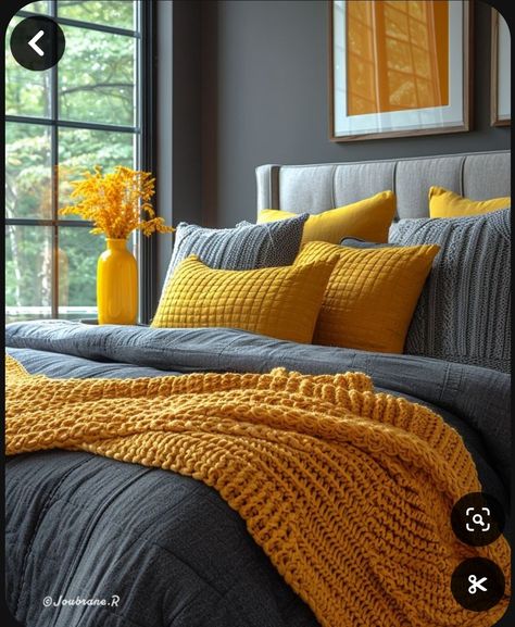 Mustard Yellow And Grey Bedroom, Grey Mustard Bedroom, Grey And Yellow Bedroom Ideas, Mustard Bedroom Ideas, Grey Yellow Bedroom, Mustard And Grey Bedroom, Yellow And Grey Bedroom, Yellow Gray Bedroom, Small Bedroom Inspiration