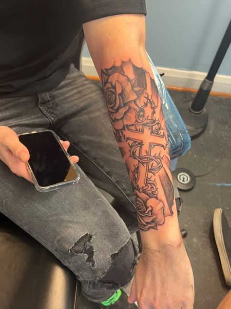 Guy Tattoos Forearm, Roman Numeral Sleeve Tattoo, Men’s Forearm Tat, Bicep Tricep Tattoo Men, Men Tatoos Arms Ideas, Rare Small Tattoos, King Cid Tattoo, Tattoo Ideas Male Forearm, Small Tattoo Ideas For Men Unique