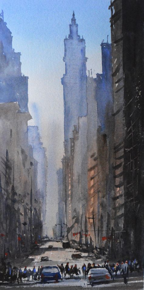 New York in Watercolor City Watercolor Painting Cityscapes, New York City Watercolor Painting, New York Watercolor Painting, Thomas W Schaller, New York Drawing, Thomas Schaller, New York Landscape, New York Painting, Art Thomas