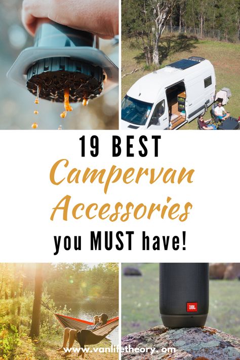 Living in a small space means you don’t have the luxury of bringing everything you could ever want with you, so it’s our hope that this list will help you choose what camper gear you need. The Best Campervan Accessories for Every #VanLife. van life essentials, van life accessories, van life tips, van life advice, van life, van life ideas, van life europe, van life canada, vanlife usa, van life australia #vanlife #vanlifetips #vanlifeideas Campervan Hacks, Van Life Essentials, Van Road Trip, Campervan Accessories, Best Campervan, Van Life Ideas, Diy Campervan, Campervan Ideas, Camper Van Ideas