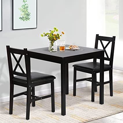 Amazon.com - Small Kitchen Table Set for 2, 3 Piece Wooden Dining Table Set with 2 Chairs for Small Space, Modern Square Counter Height Dinette Set for Kitchen, Restaurant, Dark Brown - Table & Chair Sets Small Dining Ideas, Wooden Square Table, Breakfast Table Set, Small Dinner Table, Small Kitchen Table Sets, Space Saving Dining Table, Wooden Dining Table Set, Small Dining Room Table, Breakfast Table Setting