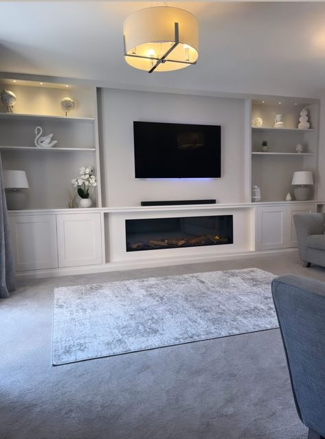 Media wall
Fireplace
Cabinetry
Bespoke
Handmade Tv On Wall With Panelling, Long Lounge Wall Ideas, Lounge Ideas With Media Wall, Newbuild Living Room Ideas, One Sided Media Wall, Media Wall Around Chimney Breast, Uk House Living Room, Media Wall Unit With Fireplace, Front Room Tv Wall Ideas