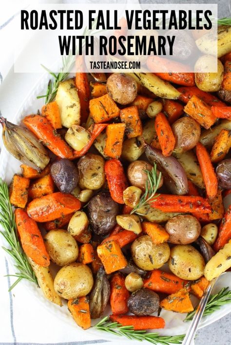 These super easy roasted fall vegetables with rosemary are the perfect veggie side for winter time cooking! With Parsnips, Carrots, Onions, & Potatoes. #Whole30 #Paleo #FallRecipes #OvenRoasted #RootVegetables #TasteAndSee Roasted Fall Vegetables, Vegan Christmas Dinner, Roasted Vegetable Recipes, Fall Vegetables, Vegetable Sides, Veggie Sides, Parsnips, Veggie Dishes, Whole 30 Recipes