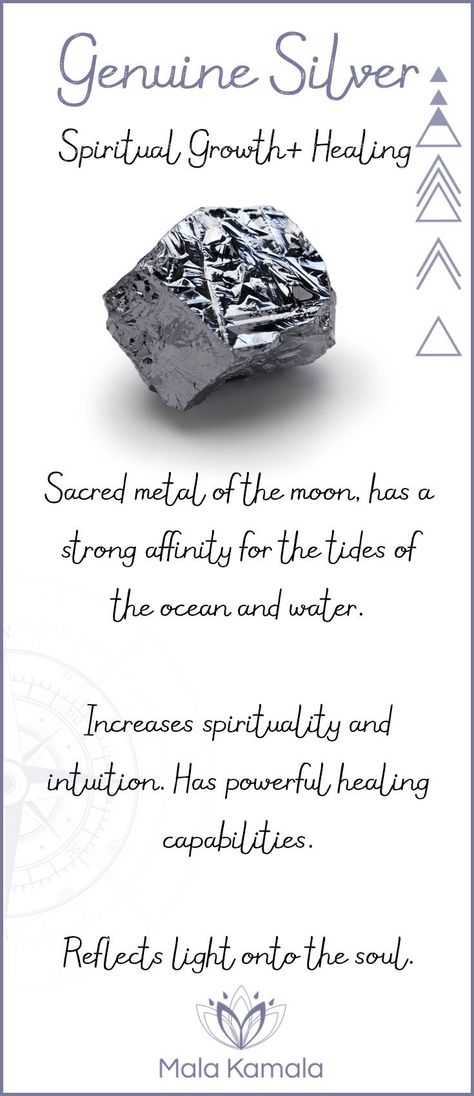 What is the meaning and crystal and chakra healing properties of silver? A sacred material metal for spiritual growth and healing. Sacred Jewelry, Growth And Healing, Beads Mala, Gemstone Meanings, Crystal Therapy, Crystals Healing, Crystal Magic, Gemstones Crystals, Yoga Jewelry