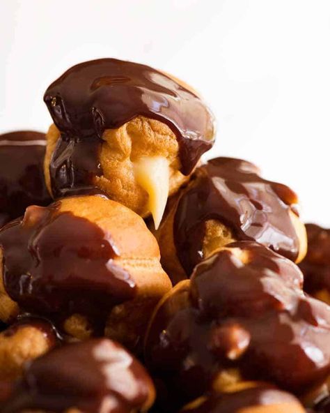 Profiteroles Recipe, Recipe Tin Eats, Tin Eats, Profiterole, Recipetin Eats, Recipe Tin, Custard Filling, Chocolate Topping, Chocolate Recipe