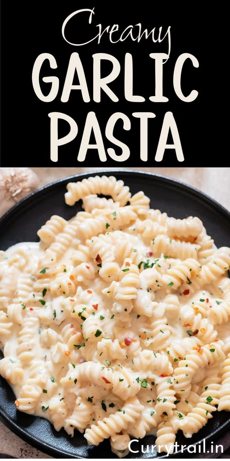 garlic pasta in cream sauce Side Dishes With Heavy Cream, White Creamy Pasta Recipes, Warm Pasta Side Dishes, Recipes Using Heavy Cream Dinners, Alouette Garlic Herb Cheese Pasta, Herb Pasta Recipe, Sour Cream Pasta, Penne Carbonara, Greek Yogurt Pasta