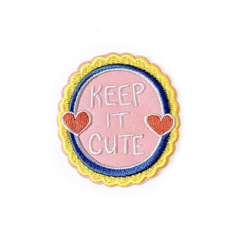 Keep It Cute Patch || iron on patch, patches for jackets, patches for bags, embroidered patch, words to live by, heart patch, pink patch Patches Wallpaper, Realistic Disney Princess, Patches For Jackets, Packaging Card, Pink Patch, Funniest Valentines Cards, Bag Patches, Heart Patch, Cute Patches