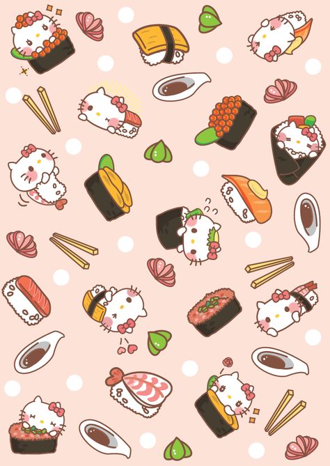 Hello Kitty Sushi, Sushi Wallpaper, Wallpaper Sanrio, Sanrio Food, I Phone Wallpaper, Sanrio Wallpapers, Hello Kitty Wallpaper Hd, Hello Kitty Blanket, Kawaii Wallpapers