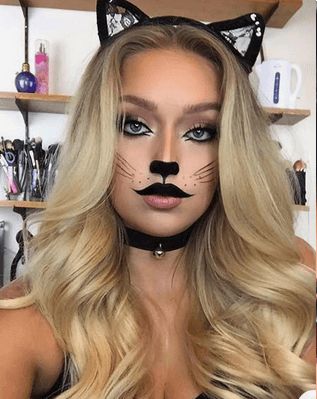 Nem Halloween Makeup, Cat Costume Makeup, Halloween Makeup Ideas For Women, Black Cat Makeup, Pretty Halloween Makeup, Simple Cat Makeup, Black Cat Halloween Costume, Maquillage Halloween Simple, Pelottava Halloween