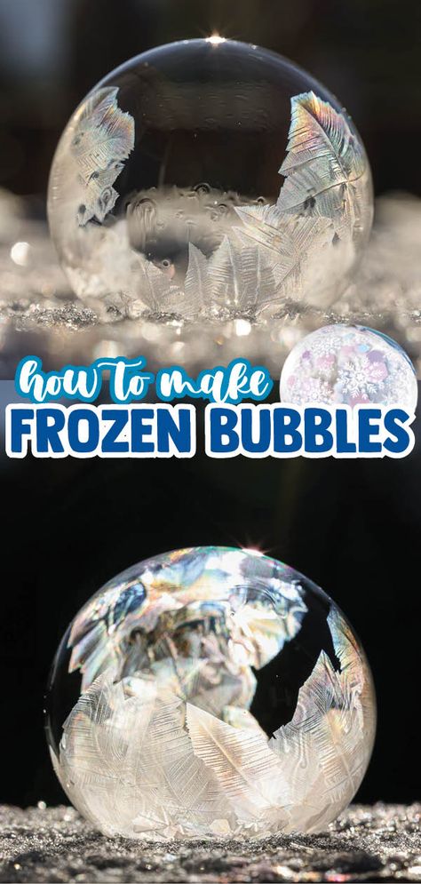 Making Bubbles Solution, Frozen Bubbles Recipe, Easy Crafts With Stuff Around The House, Fun Snow Day Activities For Kids, Fun Things To Do With Preschoolers, Diy Frozen Decorations Birthdays, Outside Snow Activities For Kids, Making Bubbles For Kids, Christmas Bubbles Diy