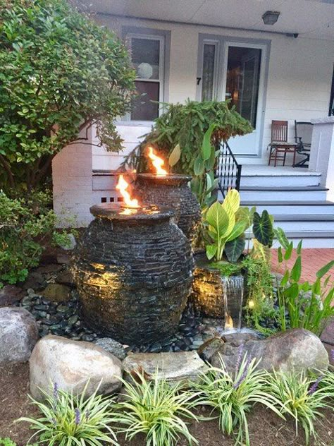 water feature fire installation ideas rochester ny acorn ponds, Addition of FIRE Fountain Ideas, Fountains Backyard, Small Front Yard Landscaping, Garden Stairs, Pond Waterfall, Small Front Yard, Backyard Water Feature, Waterfalls Backyard, Front Yard Ideas