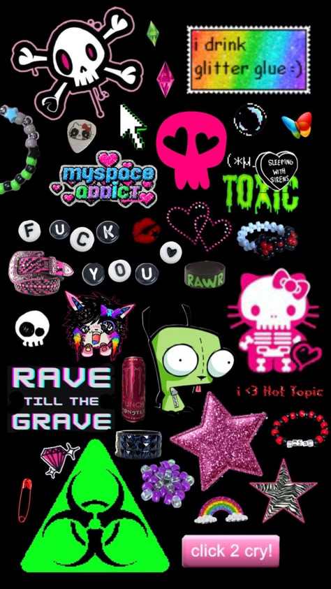 #scene #scenecore #y2k #gir #kandi #cute Gir Kandi, Scene Core Wallpaper, The Scene Aesthetic, Scene Pfp, Scene Icons, Scenecore Art, Cute Shuffles, Scene 2000s, Y2k Scene