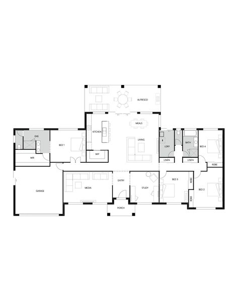 Retreat 305 - Acreage Home Design | Hallmark Homes Acerage Homes, Small Cabin House Plans, House Plans Australia, Kings Landing, L Shaped House, Hallmark Homes, Three Bedroom House Plan, House Plans With Pictures, Australia House