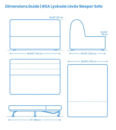 The IKEA Lycksele Lövås Sleeper Sofa has a simple design that you can convert into a large bed for two people to sleep on. The IKEA Lycksele Lövås Sleeper Sofa has an overall height of 34.25” (87 cm), width of 55.875” (142 cm), depth of 39.375” (100 cm), and seat height of 15.375” (39 cm). When open, the IKEA Lycksele Lövås Sleeper Sofa has an overall size of 55.875” x 74” (142 x 188 cm). Downloads online #futons #beds #furniture #home Ikea Lycksele Cover, Lycksele Lövås Ideas, Lycksele Lövås Hack, Bed For Two People, Ikea Lycksele, Vw Buzz, Ikea Best, Sewing For Dummies, Large Bed